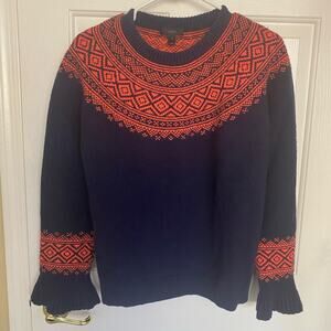J. Crew Factory Navy and Orange Patterned Sweater